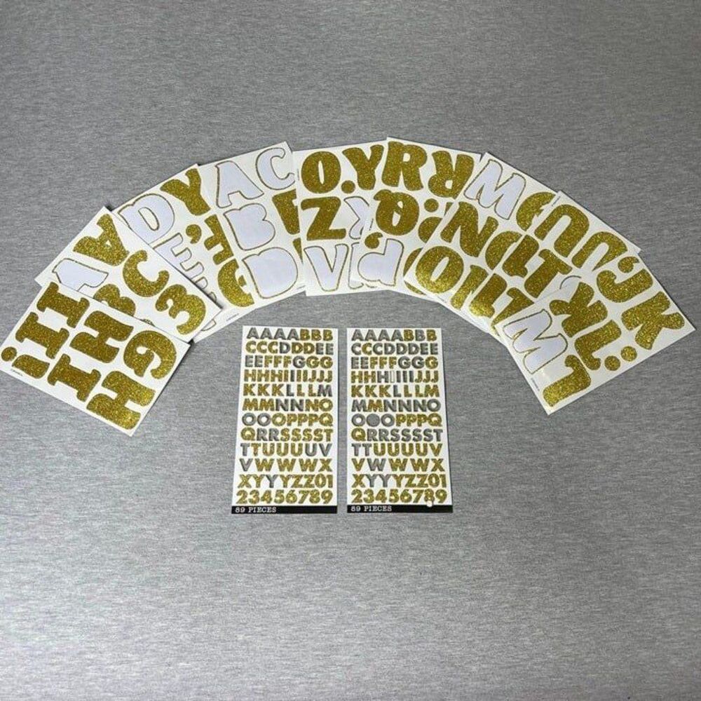 Alphabet Letter & Numbers Gold litter Stickers Sheets 11 PCS. Set